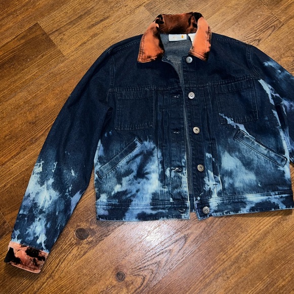Liz Claiborne Blue Grunge Button Up Jacket Orange Velvet Collar & Cuffs Size S - Picture 9 of 14